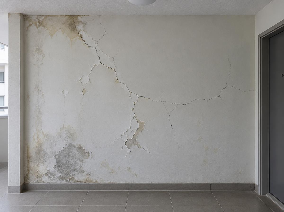 Parede com fissuras antes do reparo