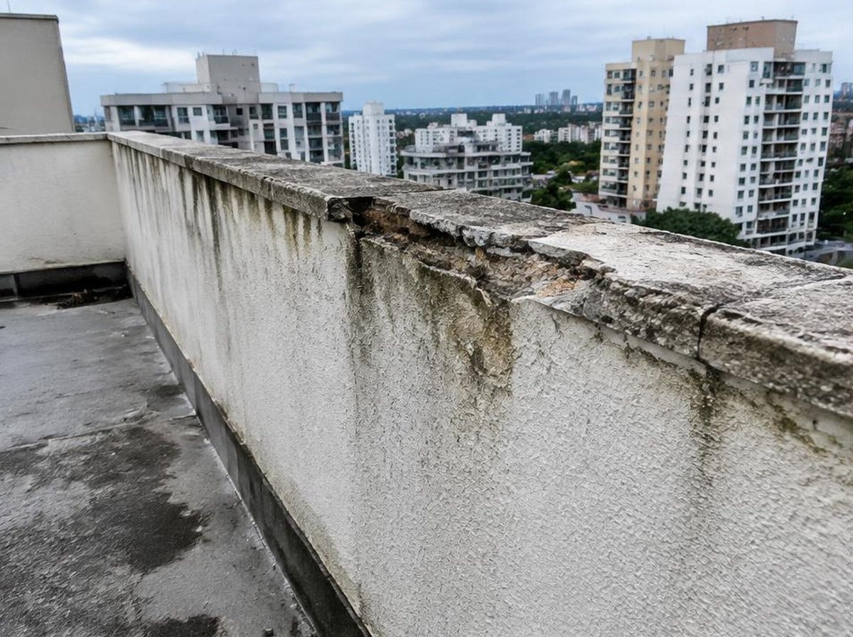 Parapeito da cobertura antes do serviço