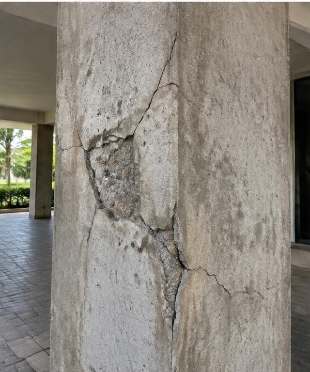 Antes — pilar de concreto trincado