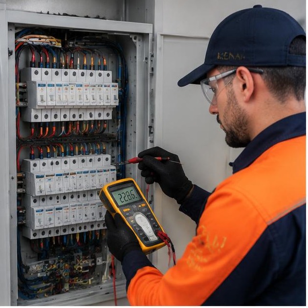Técnico AuditControl testando quadro de distribuição