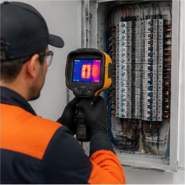 Técnico AuditControl realizando termografia elétrica