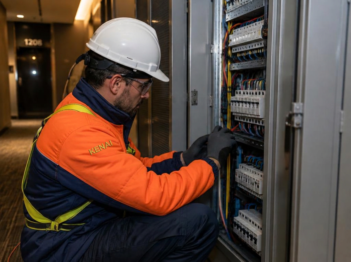 Técnico AuditControl realizando manutenção em quadro elétrico