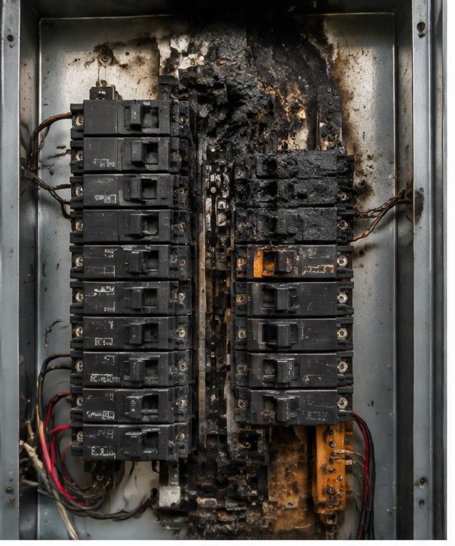 Antes — quadro elétrico queimado