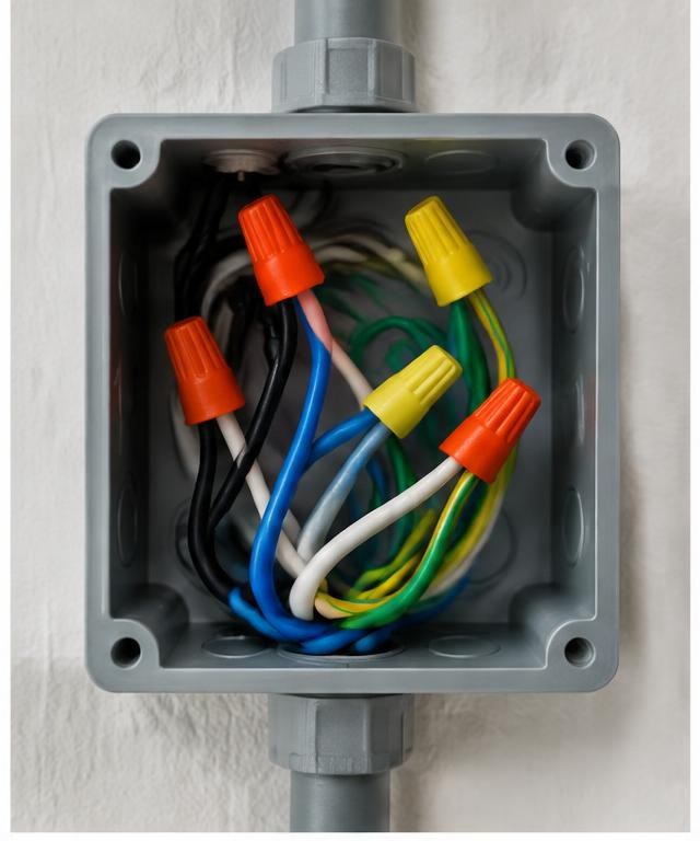 Depois — caixa de passagem com fios expostos