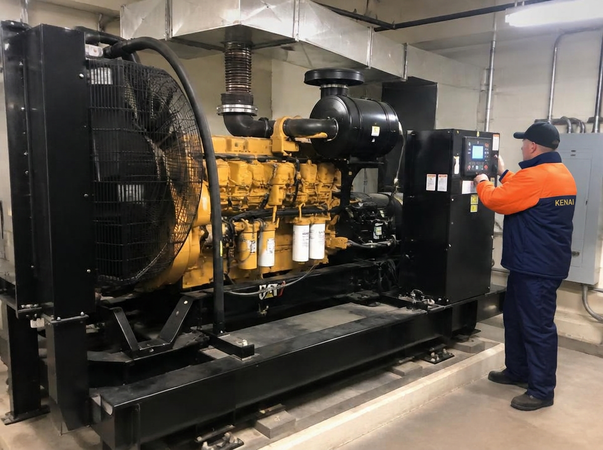 Técnico AuditControl inspecionando gerador industrial