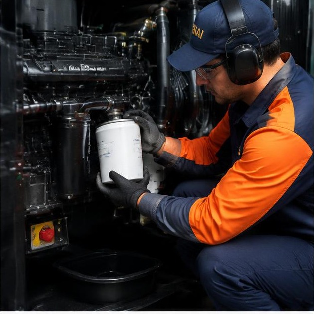 Técnico AuditControl substituindo filtro de gerador