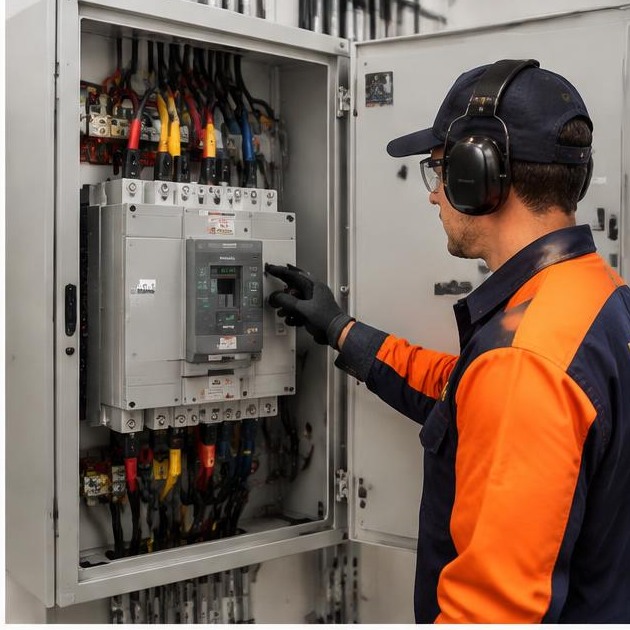 Técnico AuditControl inspecionando chave de transferência