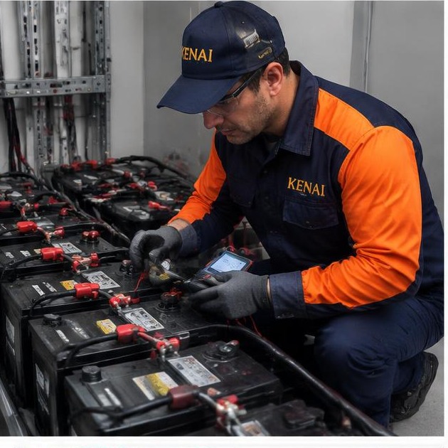 Técnico AuditControl testando banco de baterias
