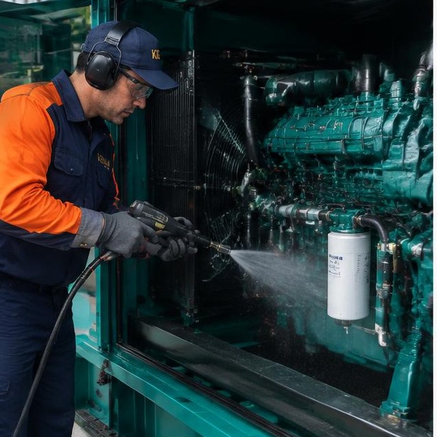 Técnico AuditControl limpando motor de gerador