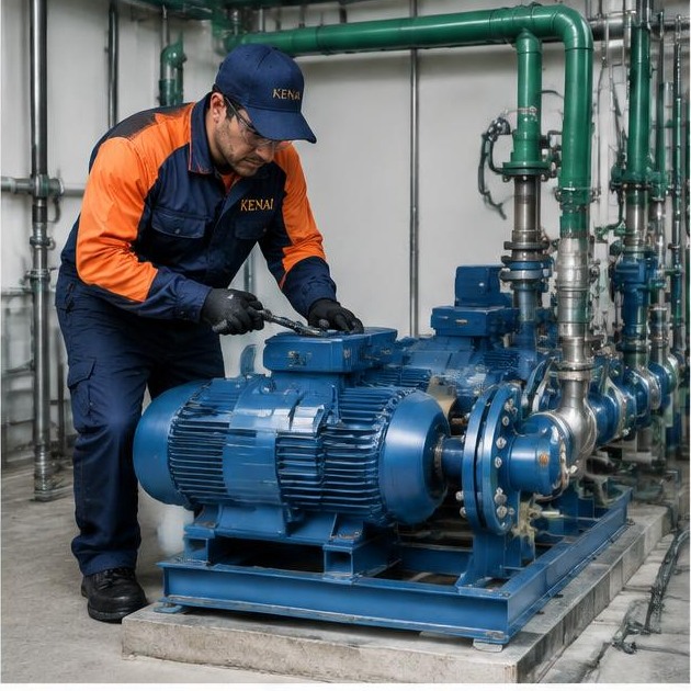 Técnico AuditControl fazendo manutenção em conjunto de bombas