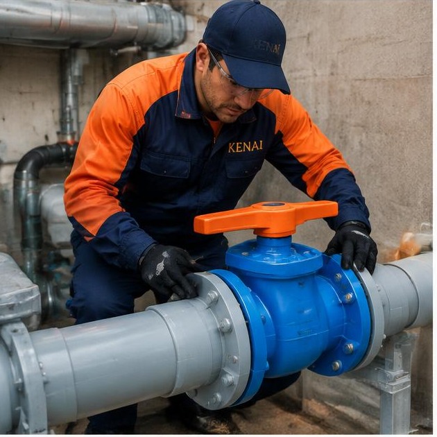 Técnico AuditControl substituindo válvula hidráulica