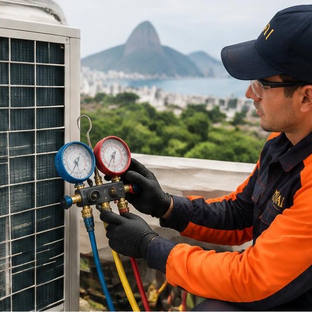 Técnico AuditControl verificando pressão do gás refrigerante