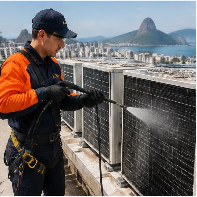 Técnico AuditControl lavando serpentinas de condensadoras