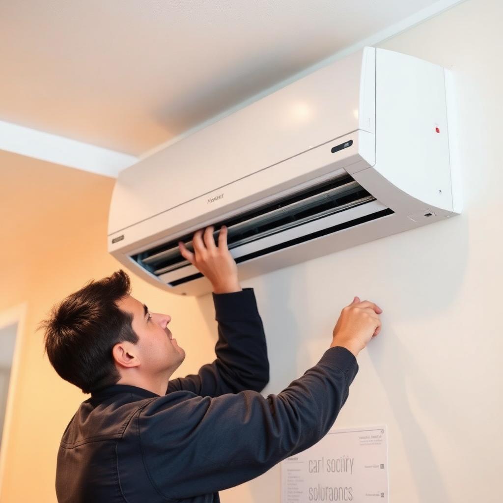 Profissional realizando manutenção em ar-condicionado split
