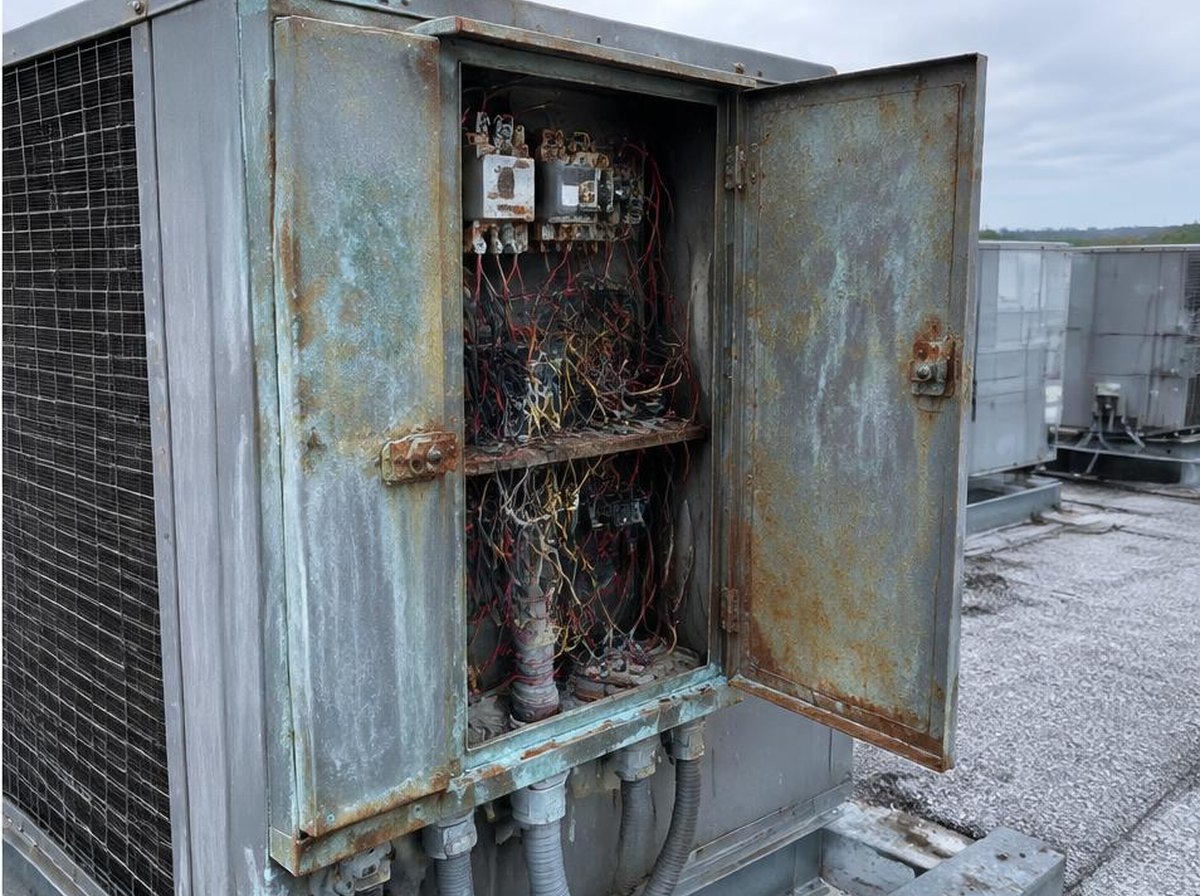Quadro elétrico da condensadora antes do serviço