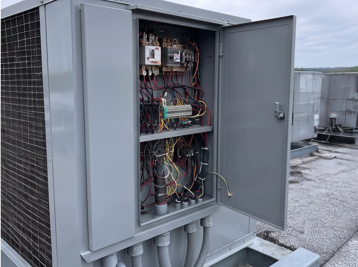 Quadro elétrico da condensadora depois do serviço